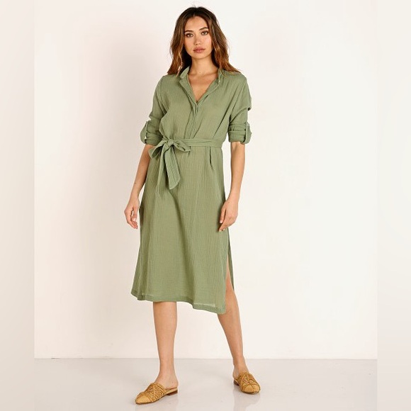 MIKOH / Oku Button Up Tunic w Tie Waist in Maui green size L - Picture 1 of 5